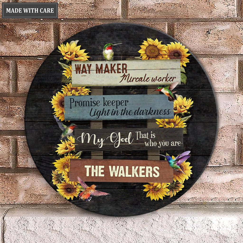 Personalized Sunflower And Hummingbird Wood Circle Sign