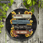 Personalized Sunflower And Hummingbird Wood Circle Sign