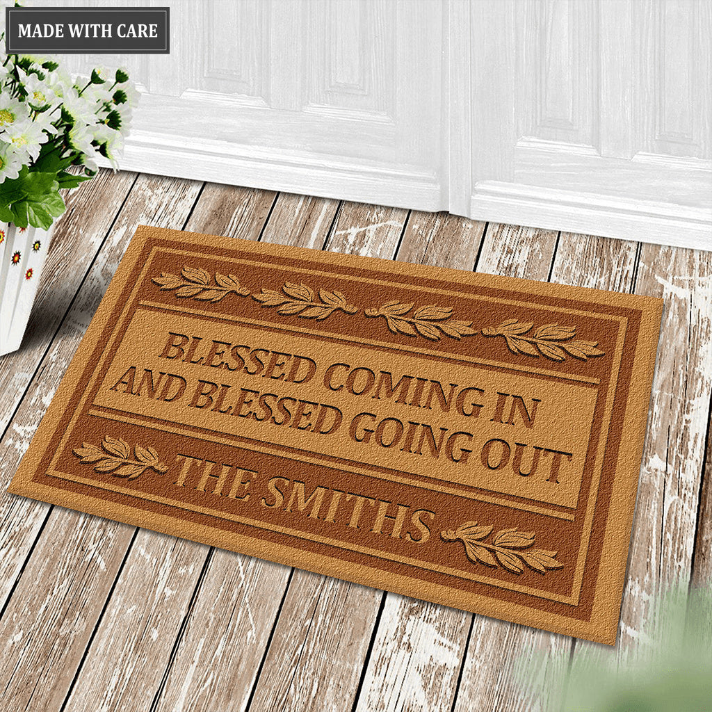 Blessed Coming In and Going Out Christian Gifts Personalized Doormat