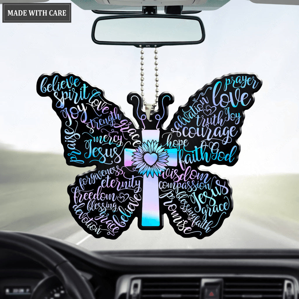 Christian Sunflower Butterfly Cross Ornament