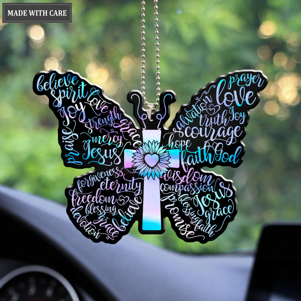 Christian Sunflower Butterfly Cross Ornament