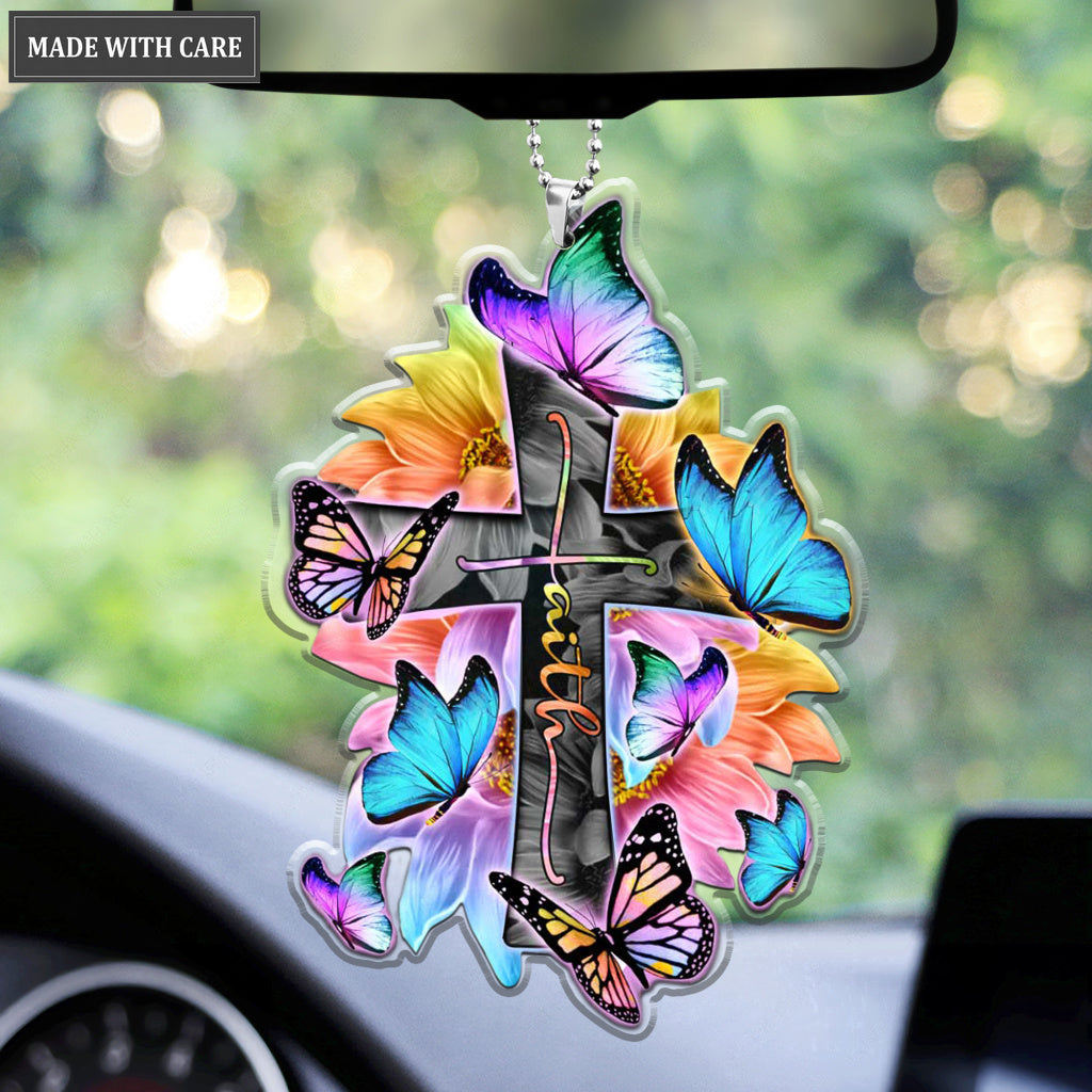 Faith Cross Butterflies And Sunflowers Rainbow Ornament