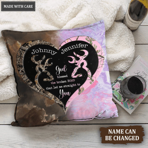 Camo Heart Buck And Doe Personalized Pillow