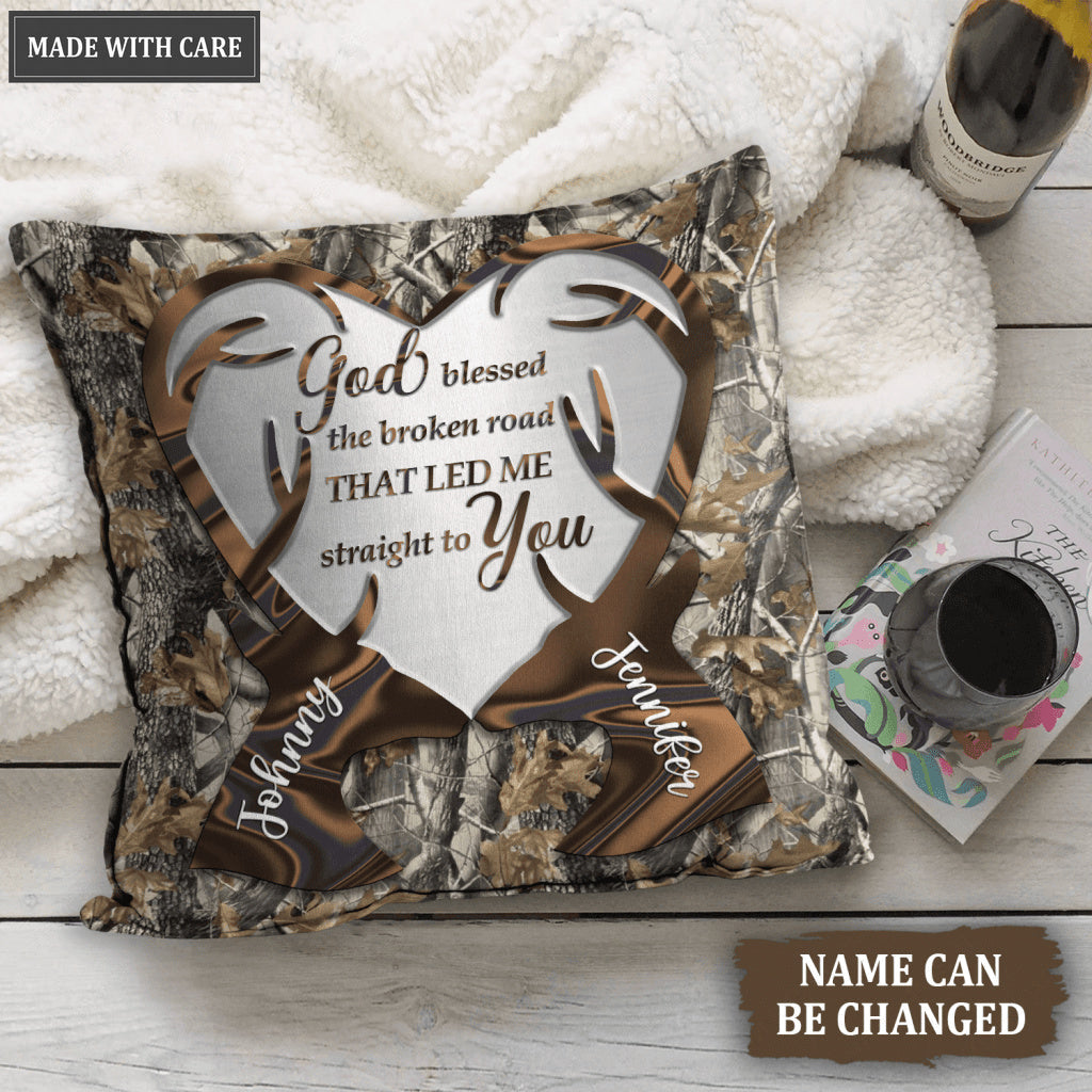 Camo Hologram Deer Couple God Blessed Personalized Pillow