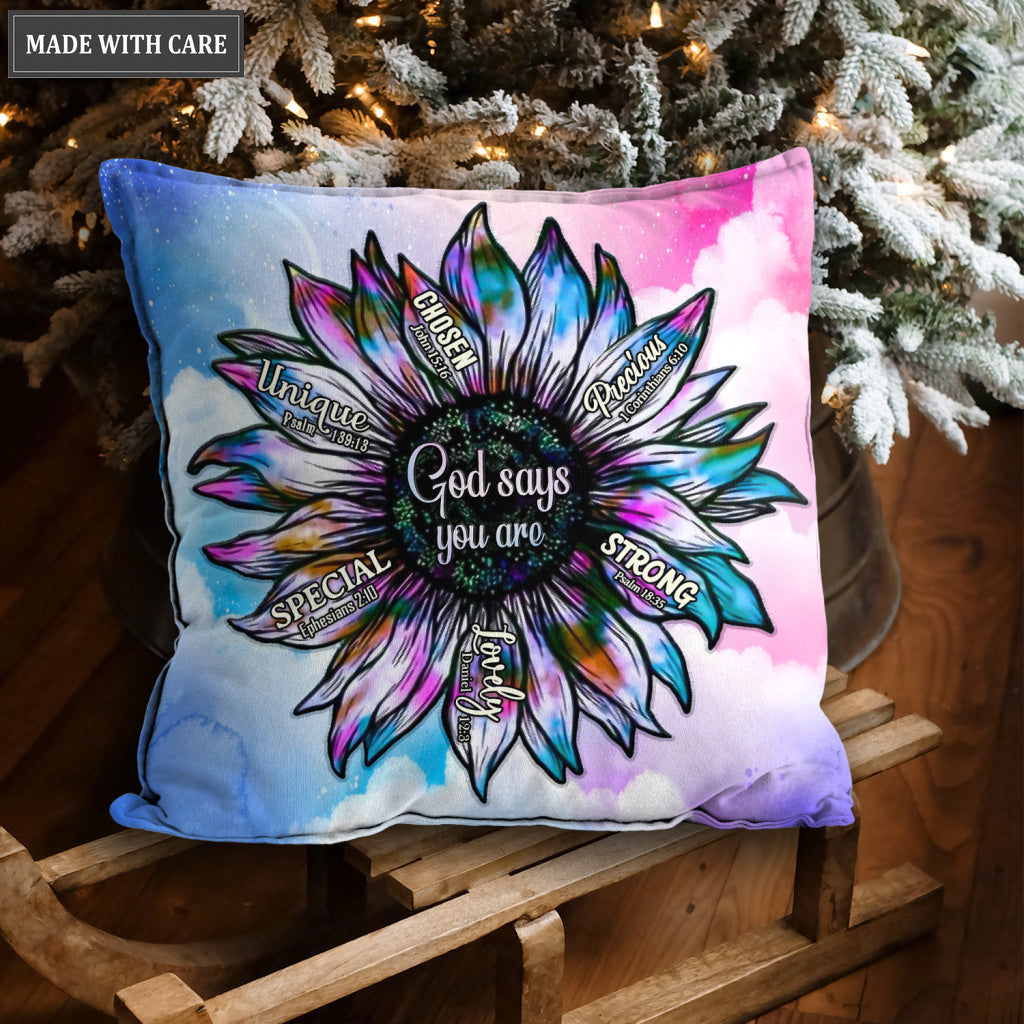 Pink Blue Sunflower Silhouette God Says You Are Pillow