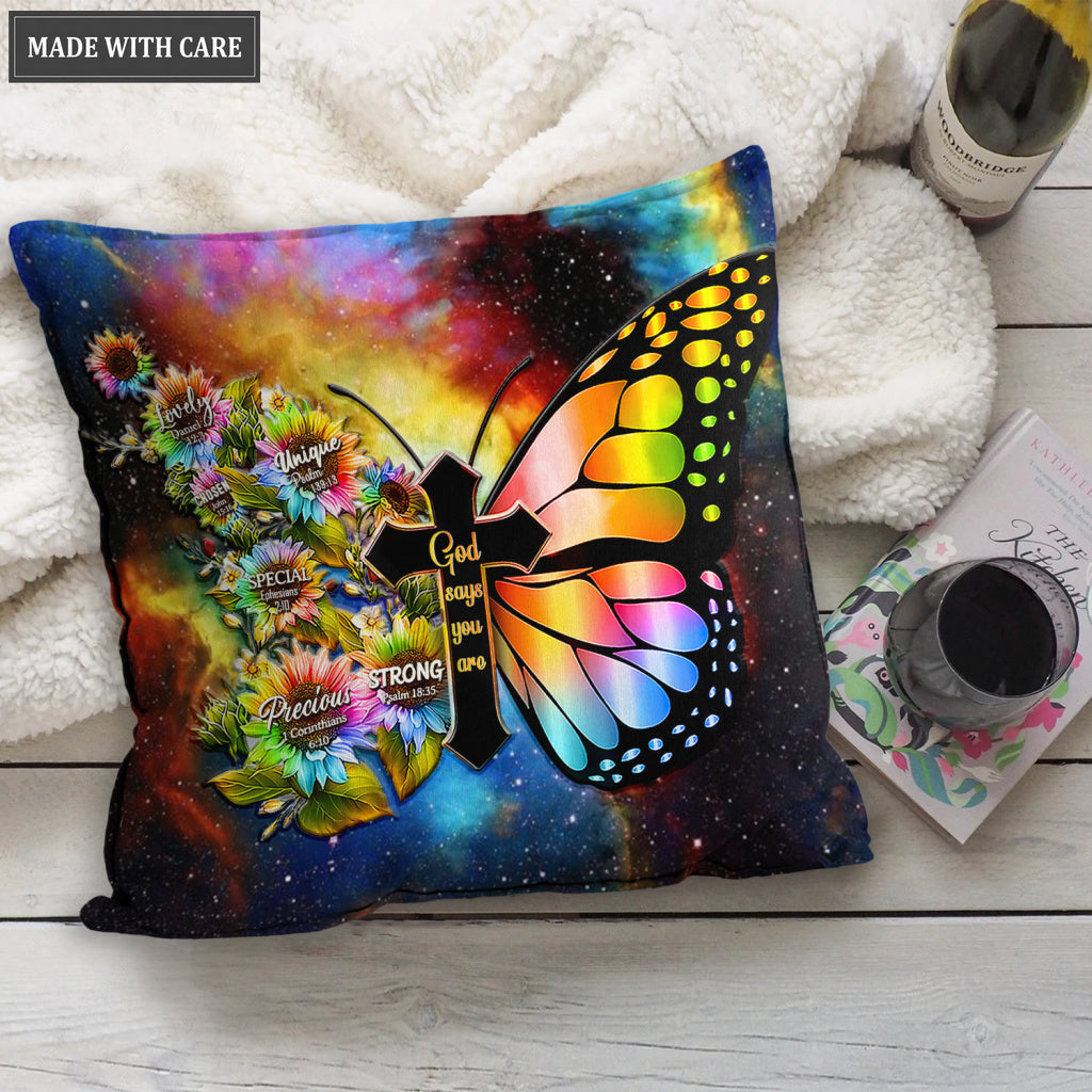 Rainbow Butterfly Cross God Says You Are Pillow