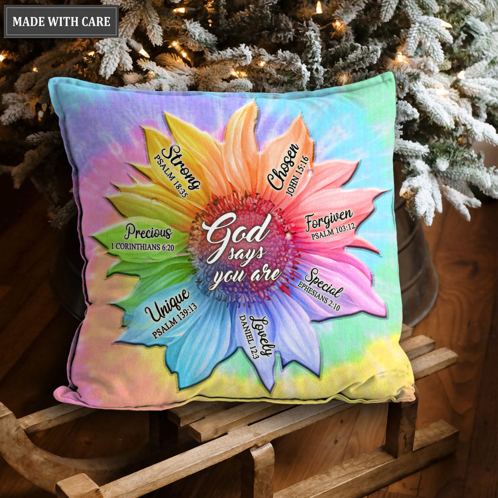 Rainbow Sunflower God Says You Are Pillow