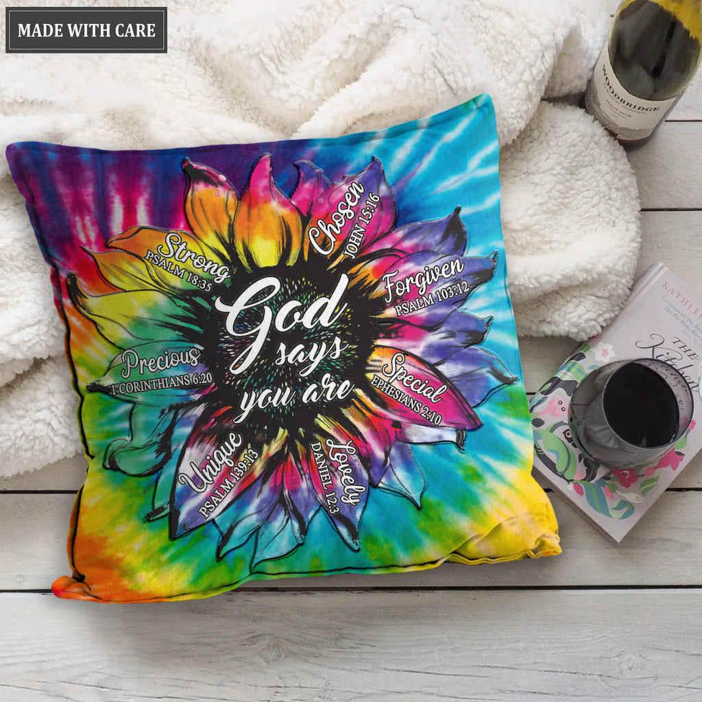 Rainbow Tie Dye Sunflower God Says You Are Pillow