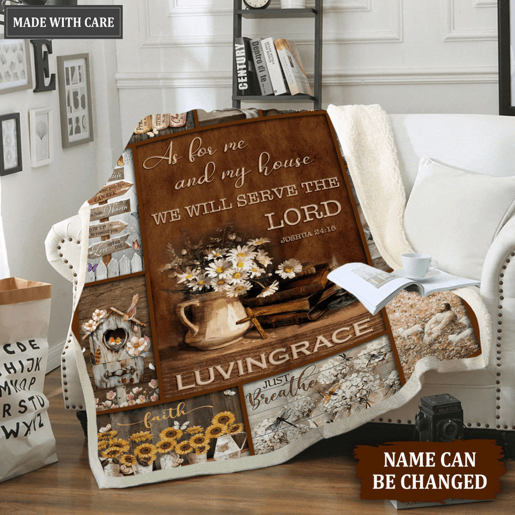 Vintage Floral Christian Cross As For Me And My House Personalized Blanket