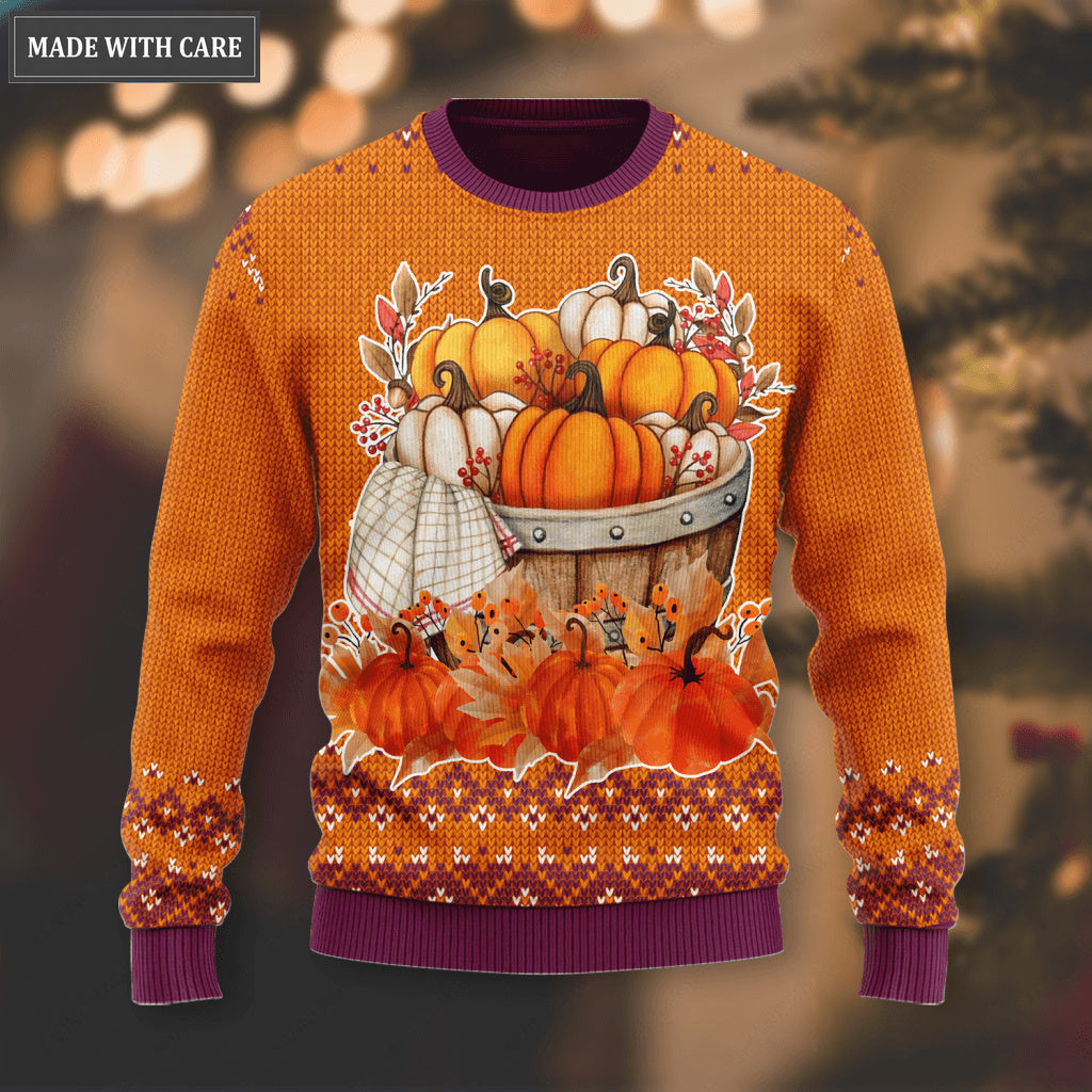 Fall Flower Pumpkin Knitted Pattern Happy Thanksgiving Day Ugly Sweater