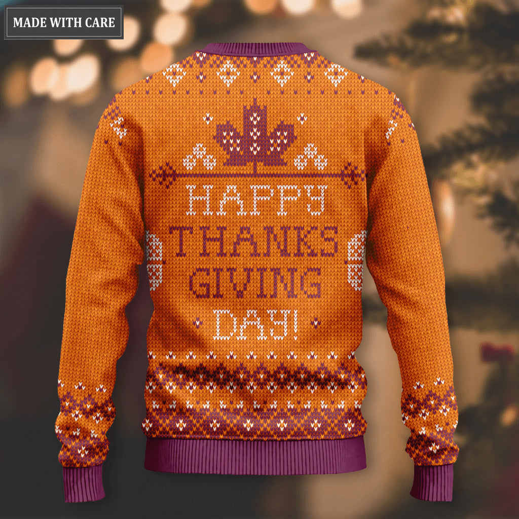 Fall Flower Pumpkin Knitted Pattern Happy Thanksgiving Day Ugly Sweater