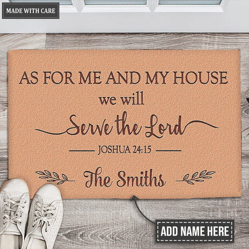 As For Me And My House We Shall Serve the Lord Personalized Doormat