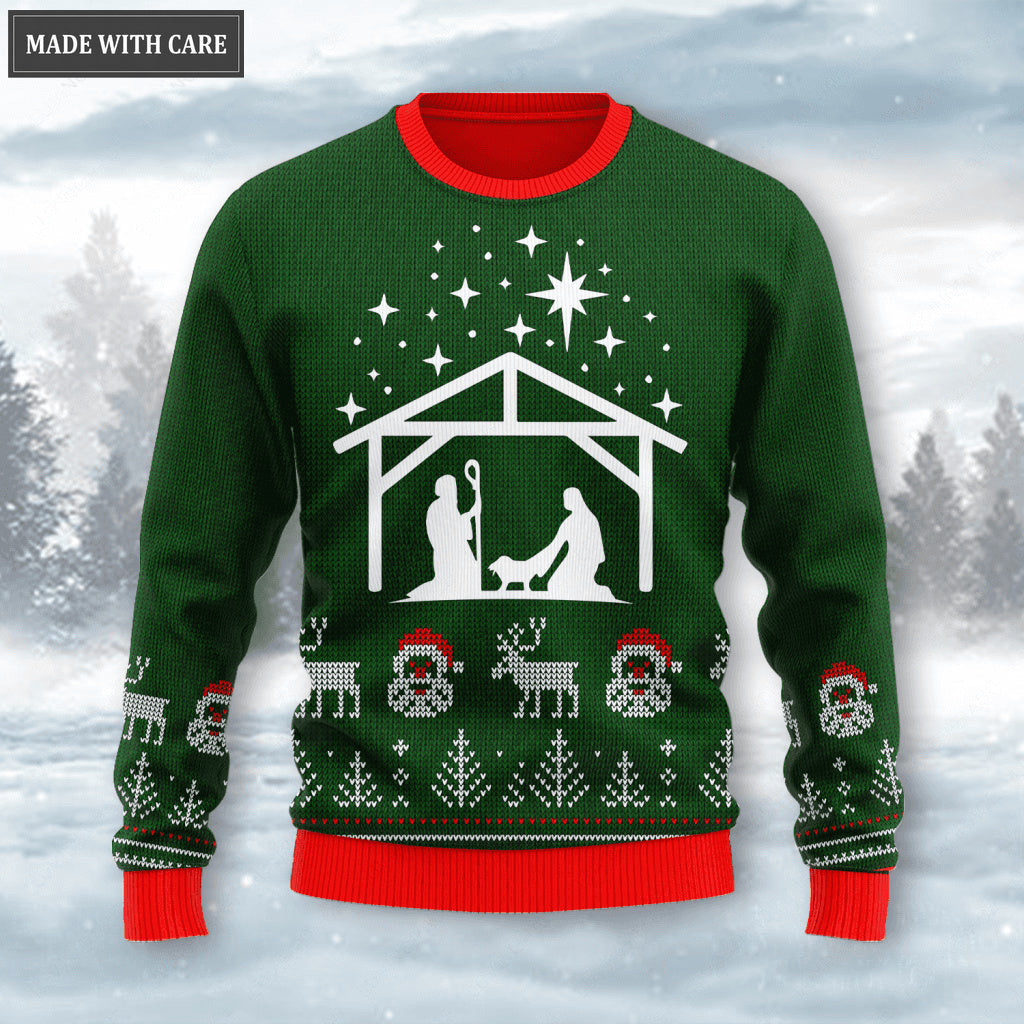 Merry Christmas Santa Reindeer Wool Knitted Pattern Ugly Sweater