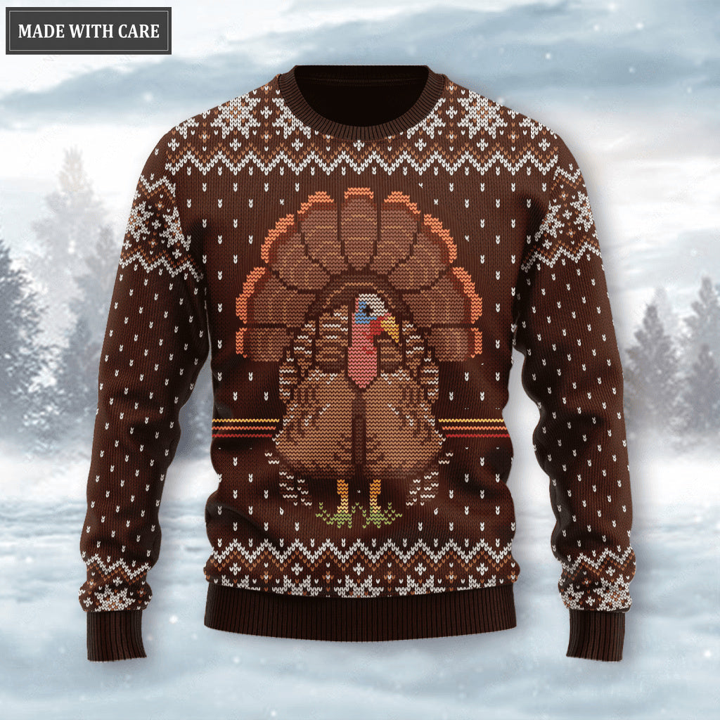 Thanksgiving Brown Turkey Knitted Pattern Ugly Sweater