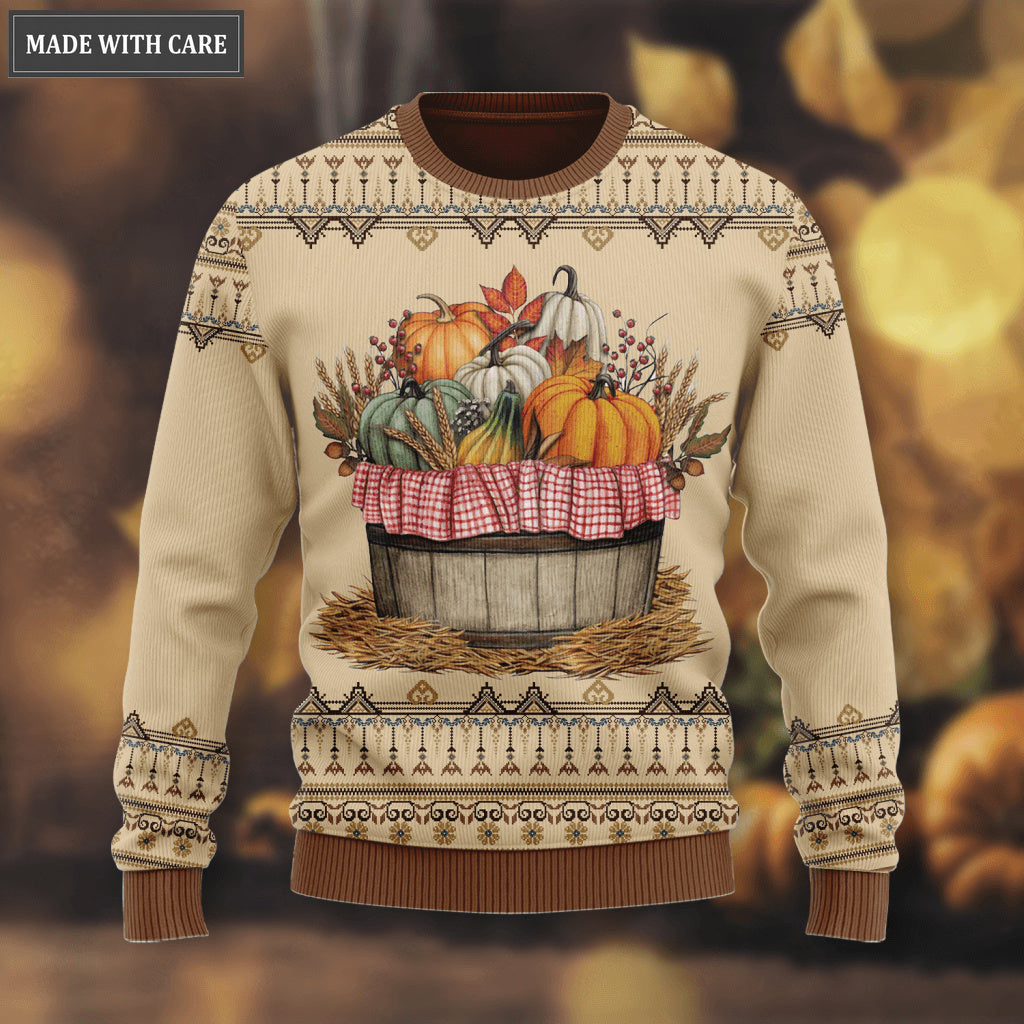 Vintage Happy Thanksgiving Flower Pumpkin Knitted Pattern There Is Always Ugly Sweater