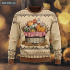 Vintage Happy Thanksgiving Flower Pumpkin Knitted Pattern There Is Always Ugly Sweater
