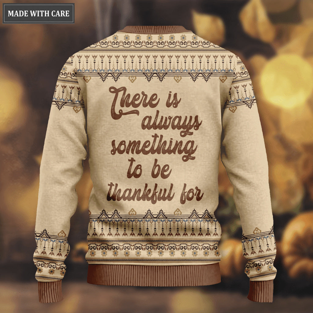 Vintage Happy Thanksgiving Flower Pumpkin Knitted Pattern There Is Always Ugly Sweater