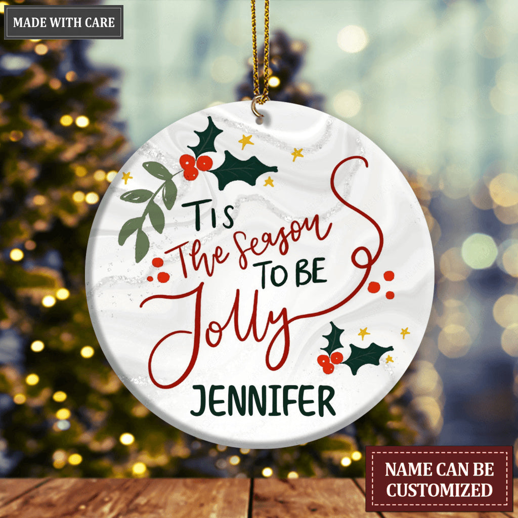 Christmas Floral Tis The Season To Be Jolly Personalized Ornament