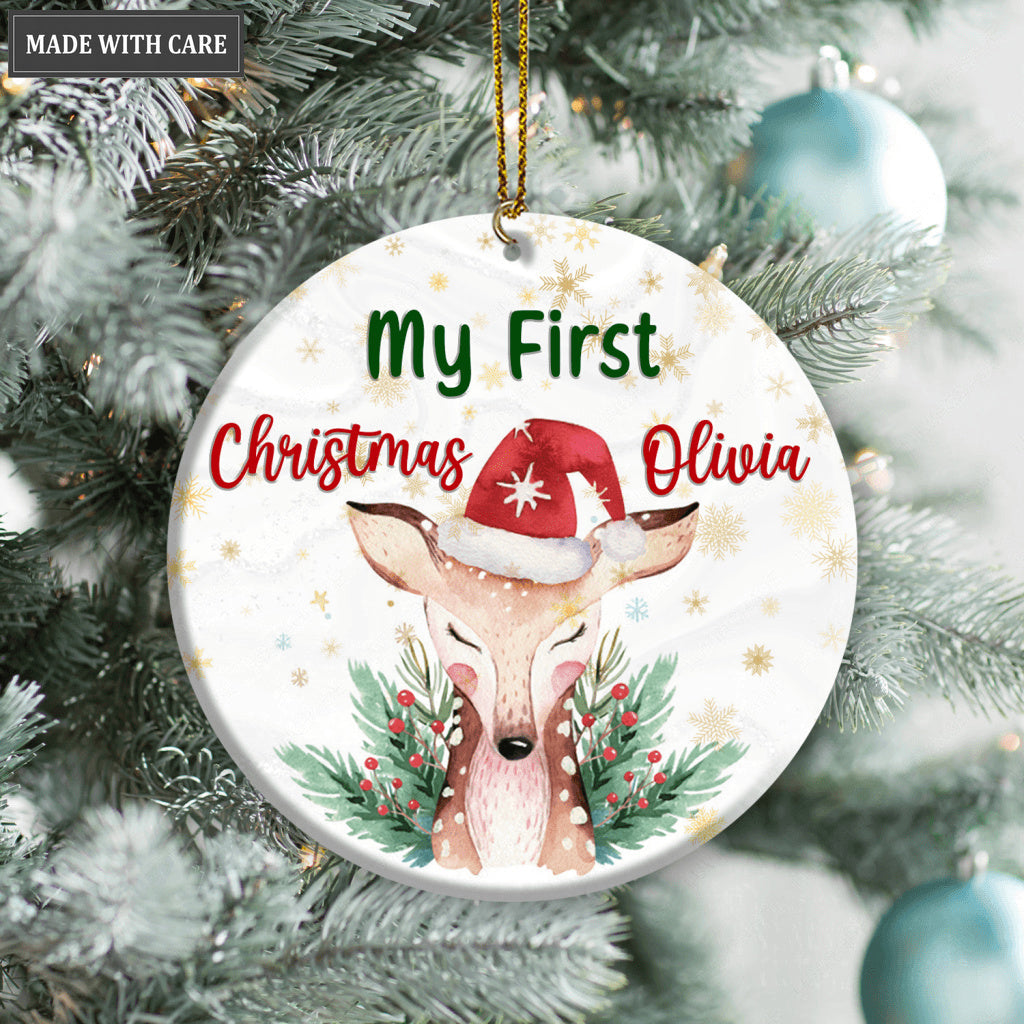 Little Deer My First Christmas Baby Name Personalized Ornament