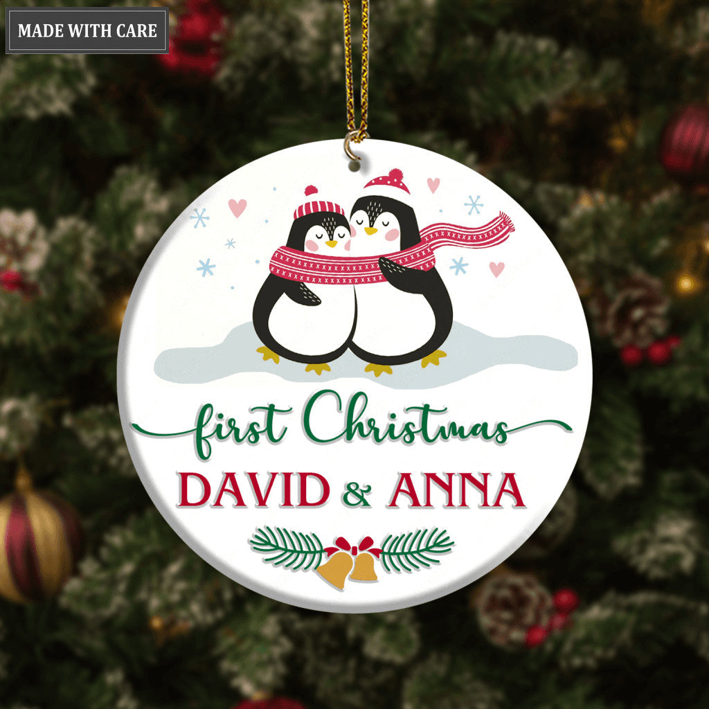 Loving Penguin Couple Our First Christmas Personalized Ornament