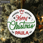Vintage Floral Merry Christmas Personalized Gift Ornament