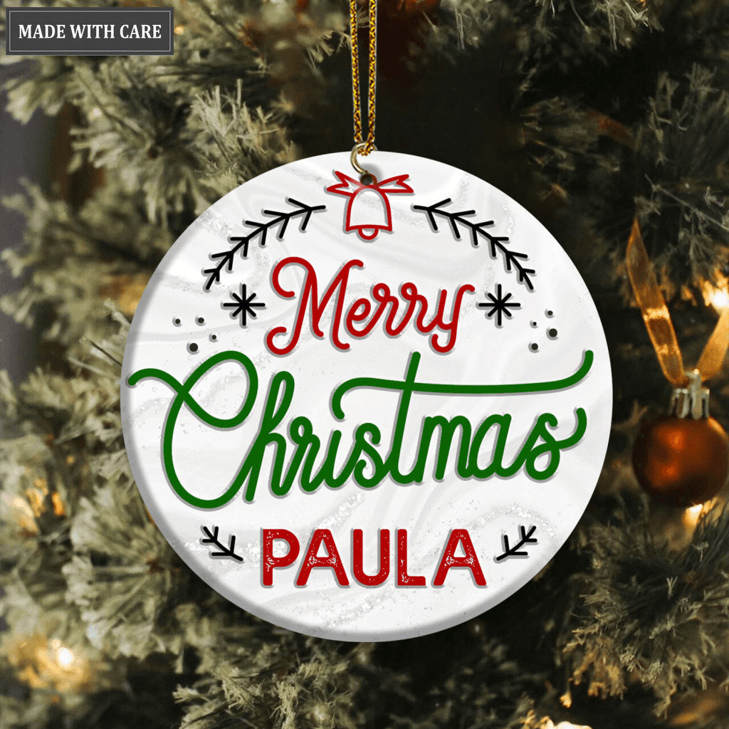 Vintage Floral Merry Christmas Personalized Gift Ornament