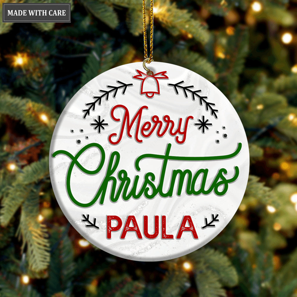 Vintage Floral Merry Christmas Personalized Gift Ornament