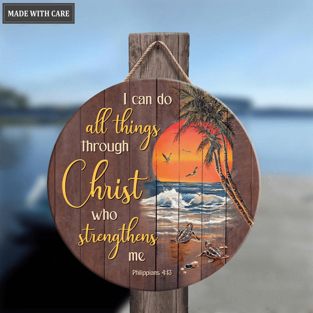 Sunset Turtles Can Do All Things Circle Sign