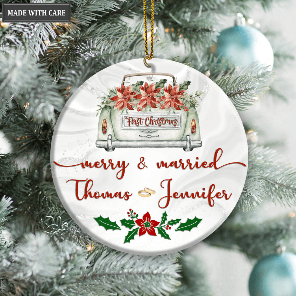 Wedding Flower Car First Christmas Merry And Married Couple Personalized Ornament
