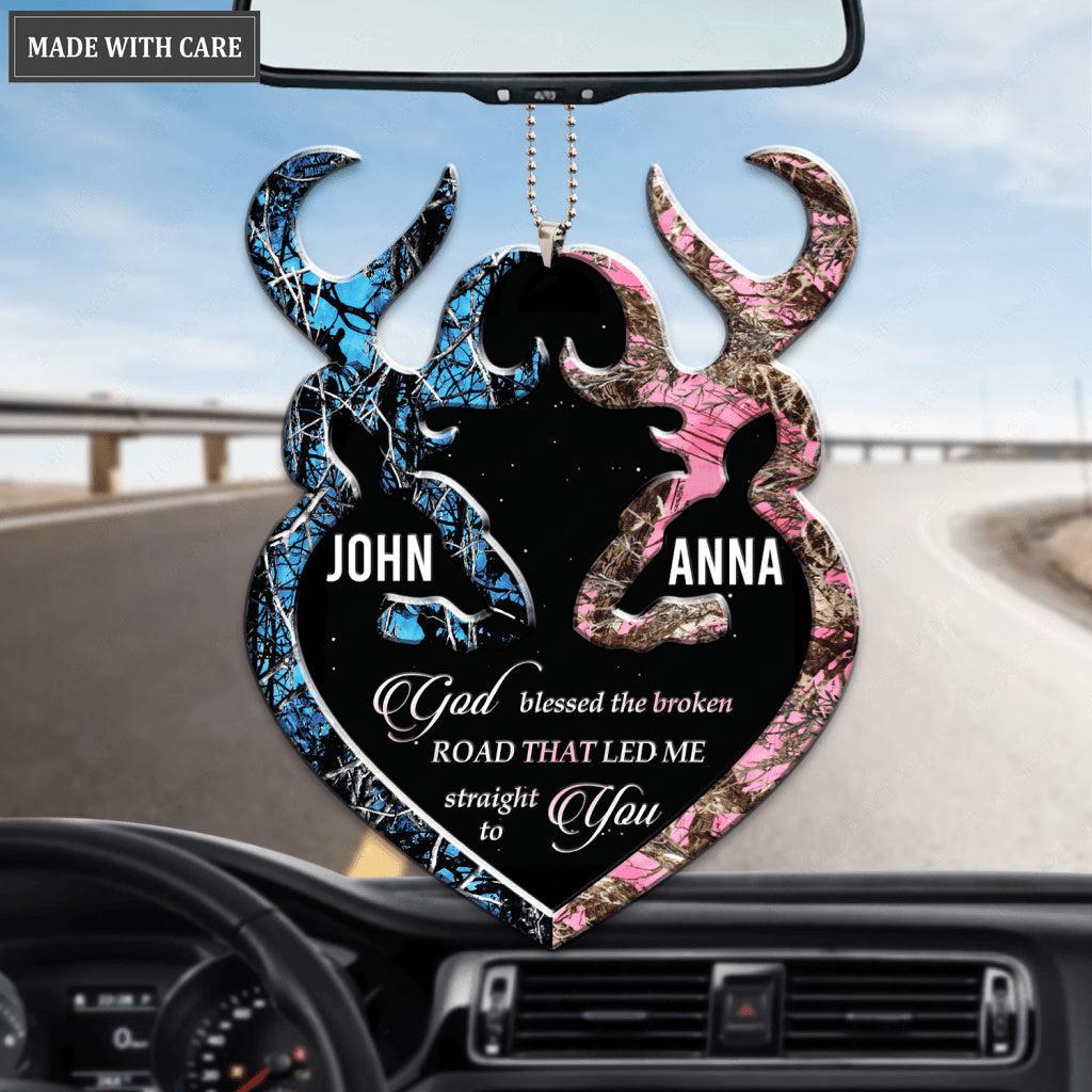 Blue Buck And Pink Doe God Blessed Personalized Ornament