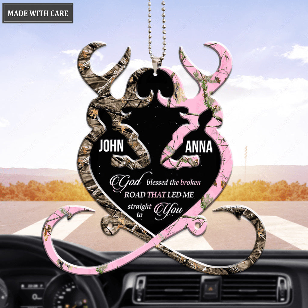 Buck N Doe Heart God Blessed Personalized Ornament