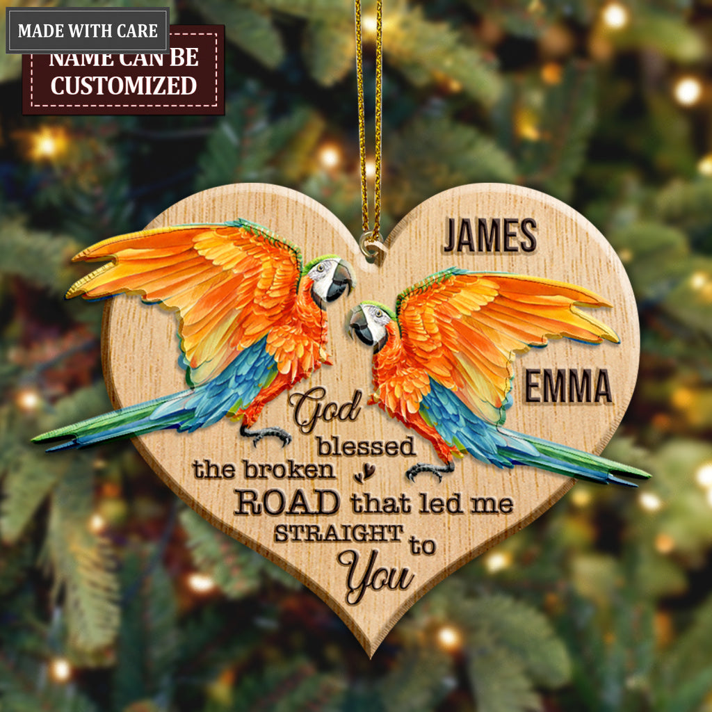 Parrot Couple God Blessed Personalized Wood Engraved Ornaments