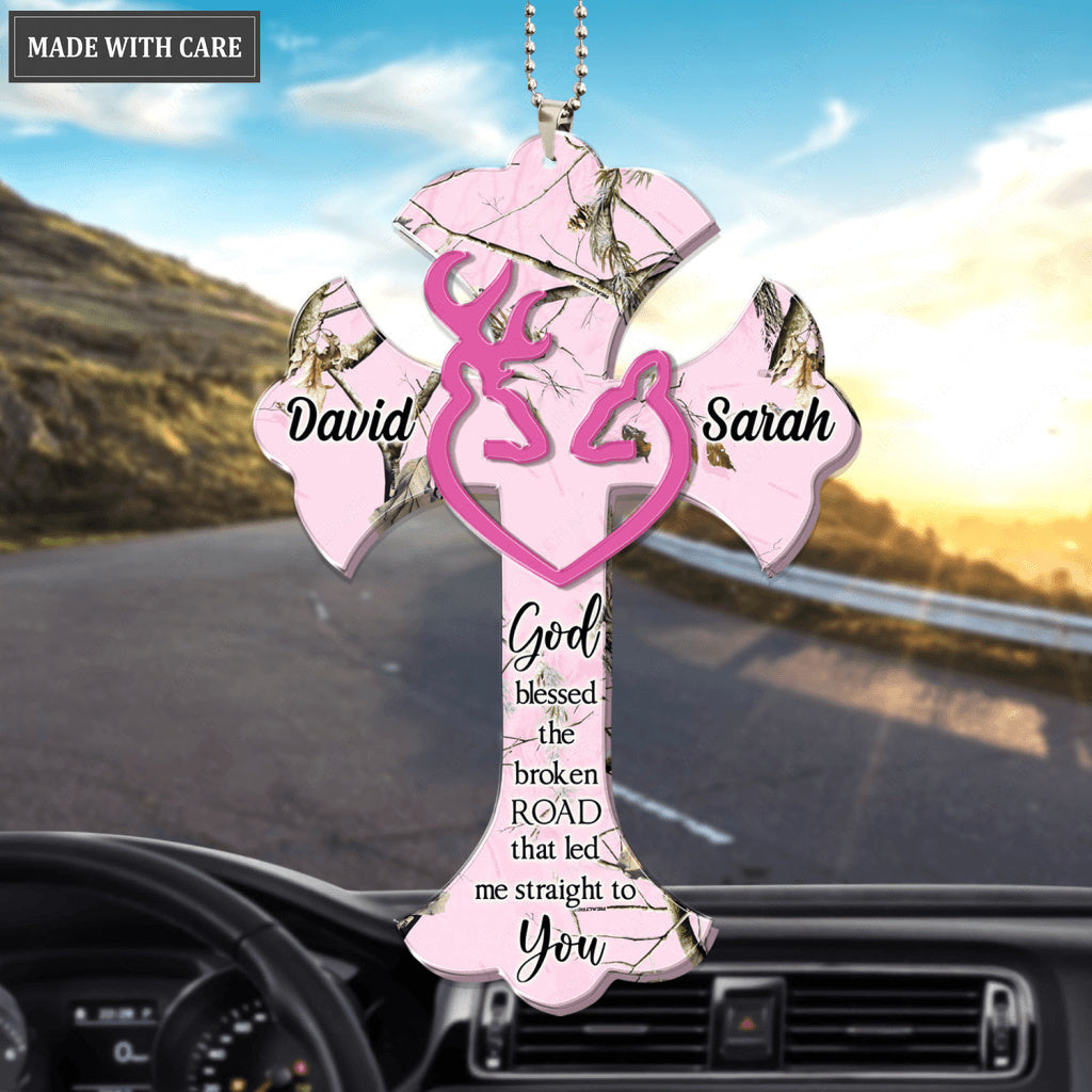 Deer Couple Cross God Blessed Personalized Ornament