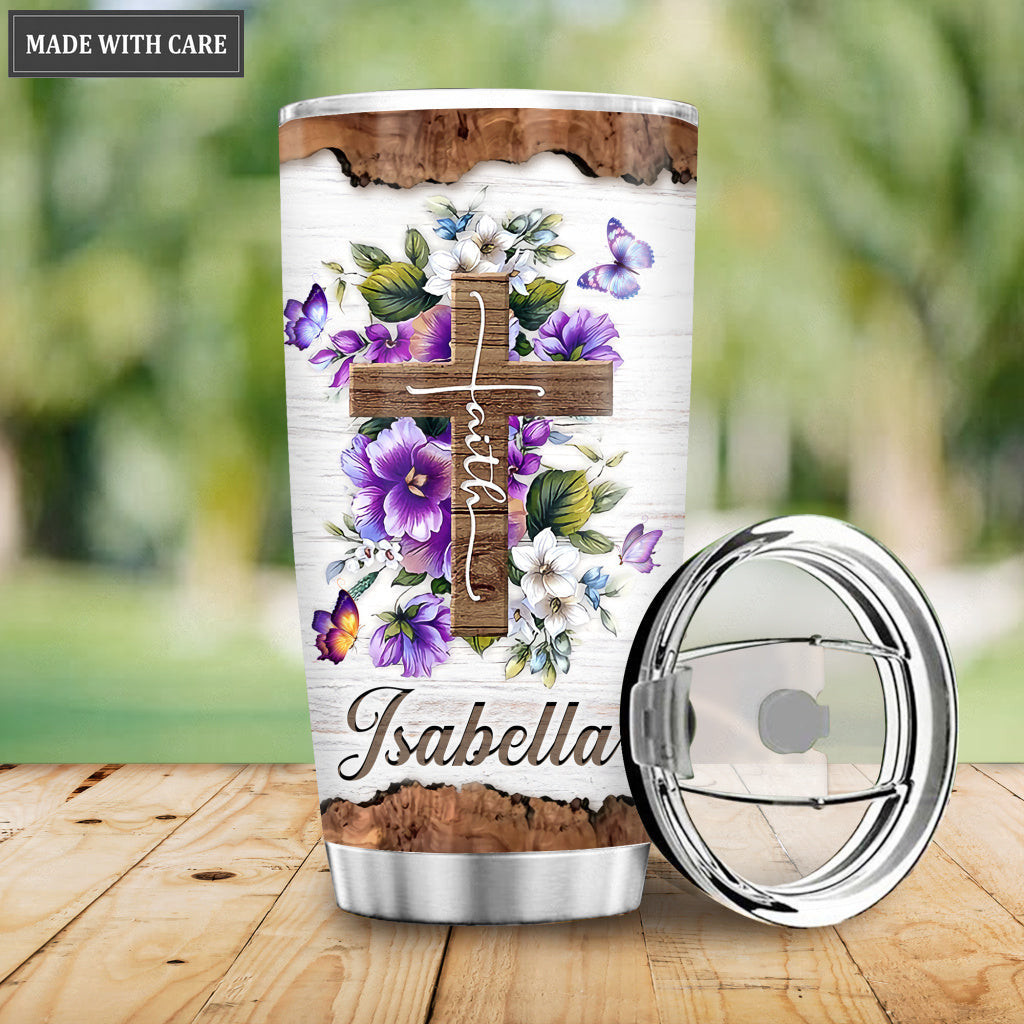 Butterfly And Floral Cross By The Glory Personalized Tumbler