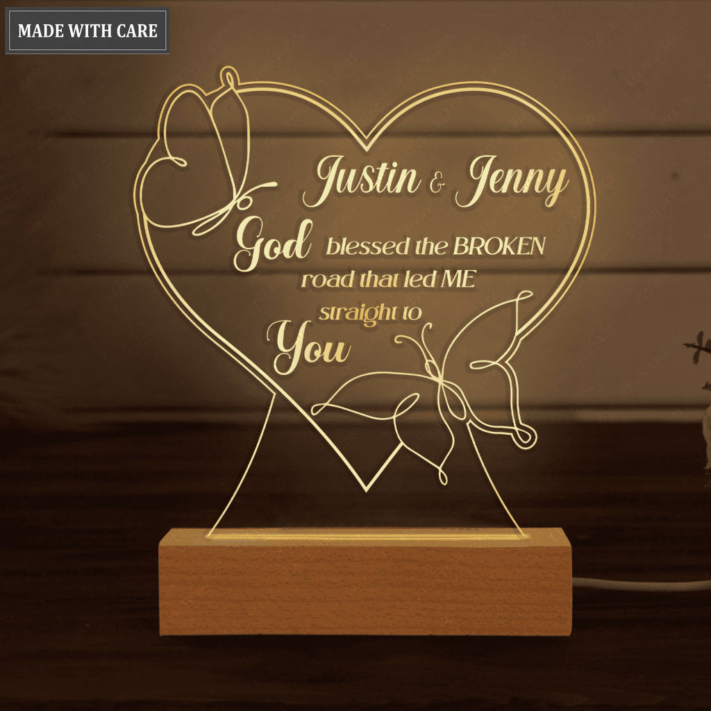 Couple Butterfly Line Art God Blessed Personalized Acrylic Night Light