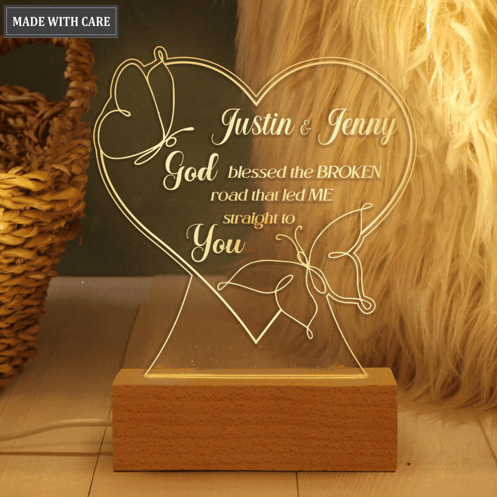 Couple Butterfly Line Art God Blessed Personalized Acrylic Night Light