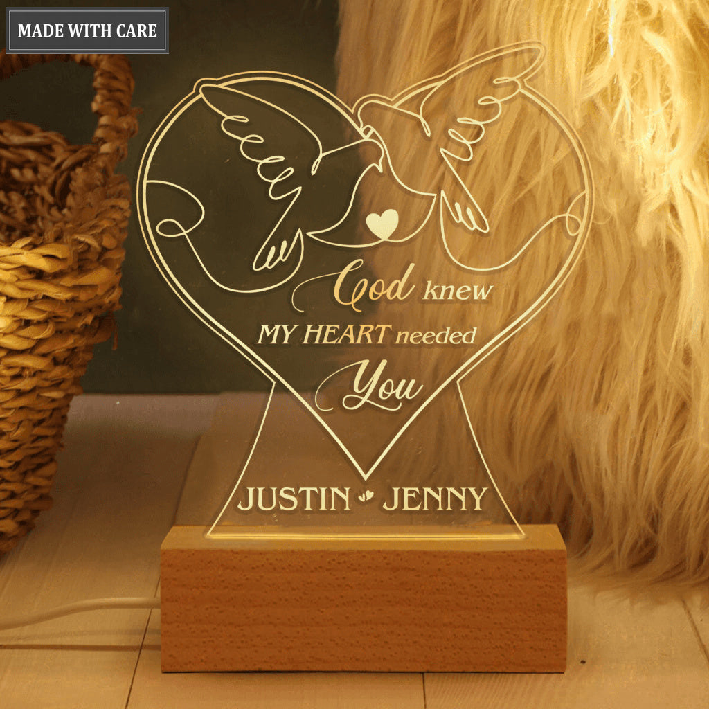 Dove Couple Heart Line Art God Blessed Personalized Acrylic Night Light