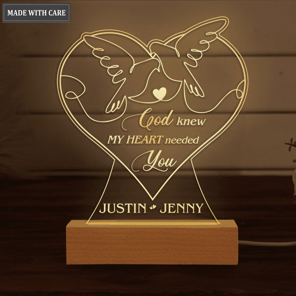 Dove Couple Heart Line Art God Blessed Personalized Acrylic Night Light