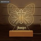 Faith Cross Butterfly Personalized Acrylic Seven Colors Night Light