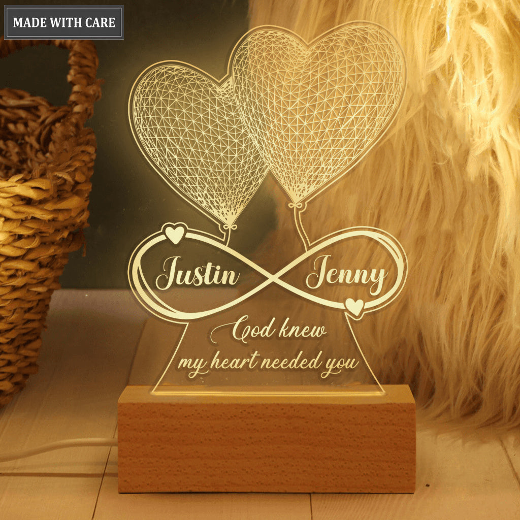 Heart Couple Infinity God Knew My Heart Needed You Personalized Acrylic Night Light