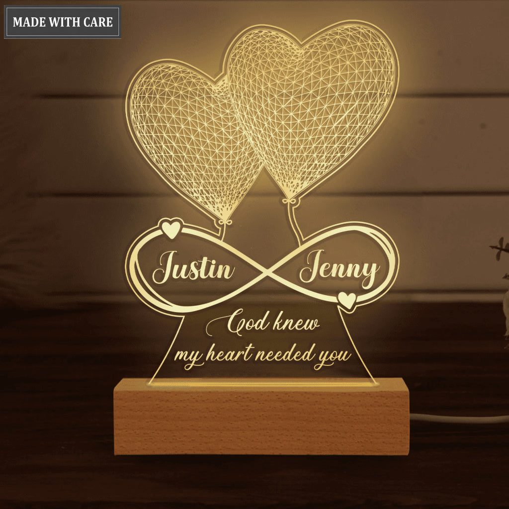 Heart Couple Infinity God Knew My Heart Needed You Personalized Acrylic Night Light