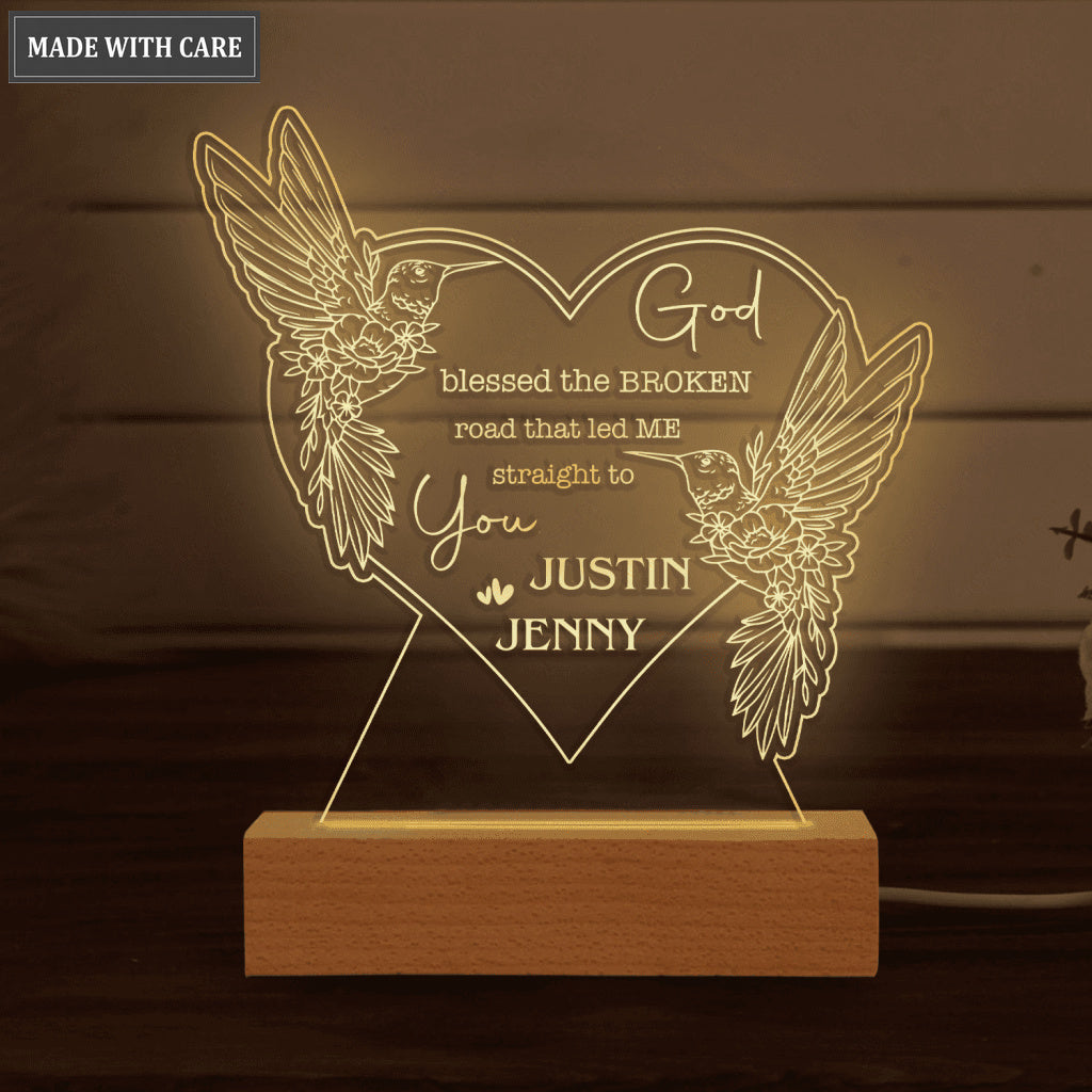 Heart Hummingbird Couple God Blessed Personalized Acrylic Seven Colors Night Light