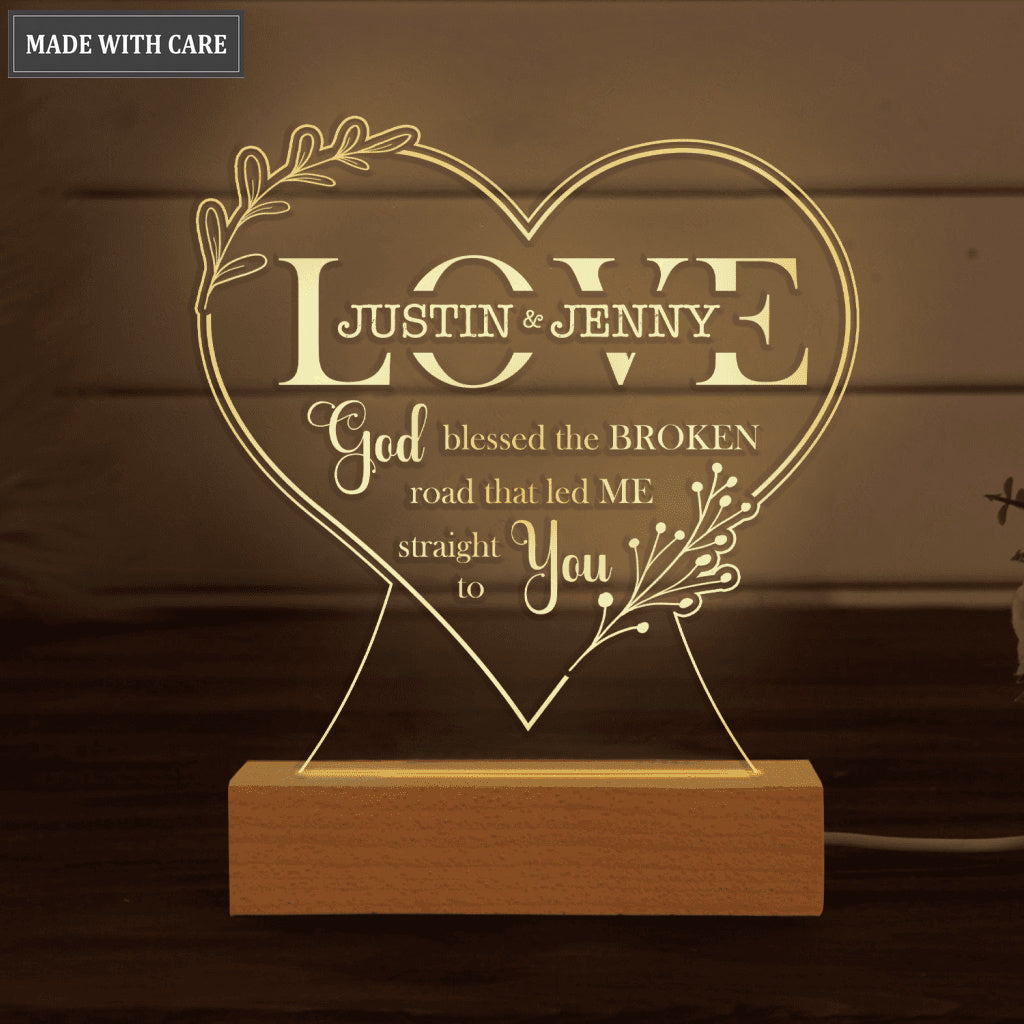 Wildflower Heart Love God Blessed Personalized Acrylic Night Light
