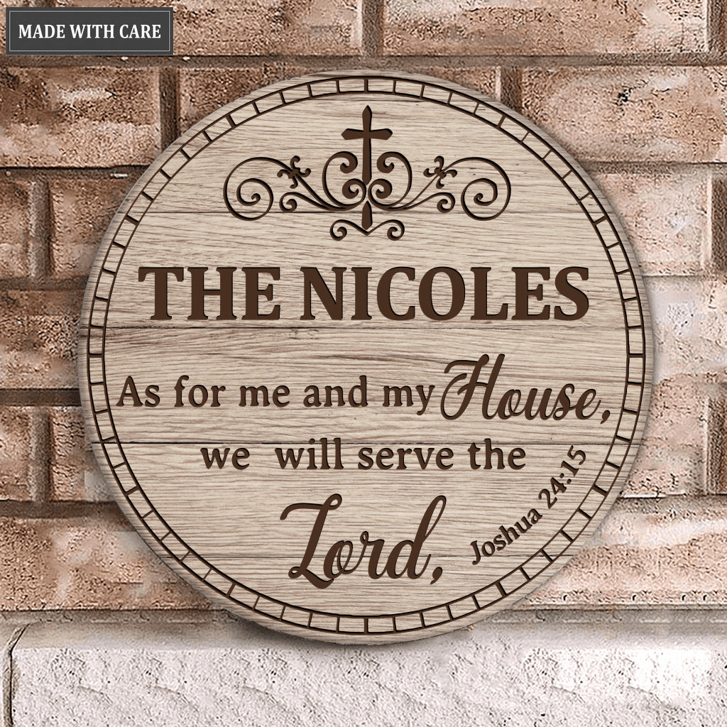 Personalized Family Home Serve The Lord Wood Circle Sign