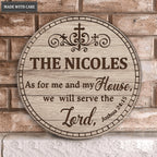 Personalized Family Home Serve The Lord Wood Circle Sign