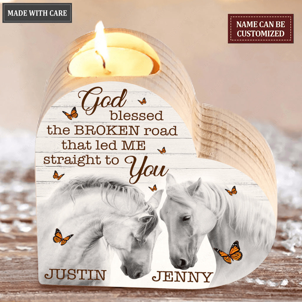 Horse Couple Butterfly God Blessed Personalized Candle Holder