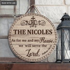 Personalized Family Home Serve The Lord Wood Circle Sign