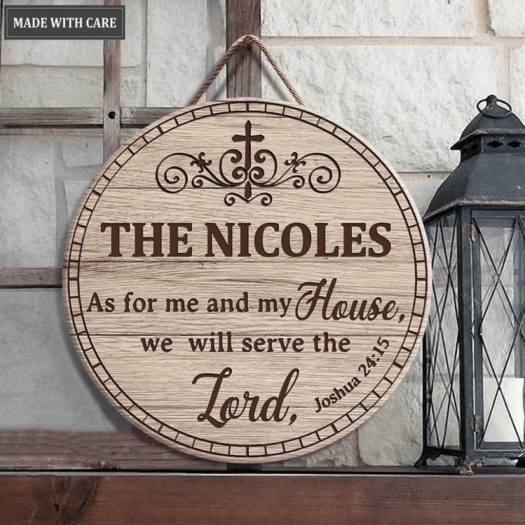 Personalized Family Home Serve The Lord Wood Circle Sign