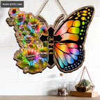Rainbow Butterfly God Says You Are Shaped Wood Sign