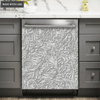 Kitchen Dishwasher Magnet Cover Beautiful Grey Vintage Floral Engraved Design